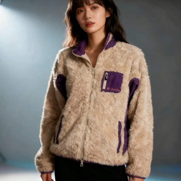 Columbia Sweaters - Columbia Women's Size L Cream Purple Fleece Jacket Full Zip Outdoor